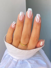 24pcs White French Water Ripples Simple Colored False Nails With Flat Square Head, Along With Jelly Glue And Nail File